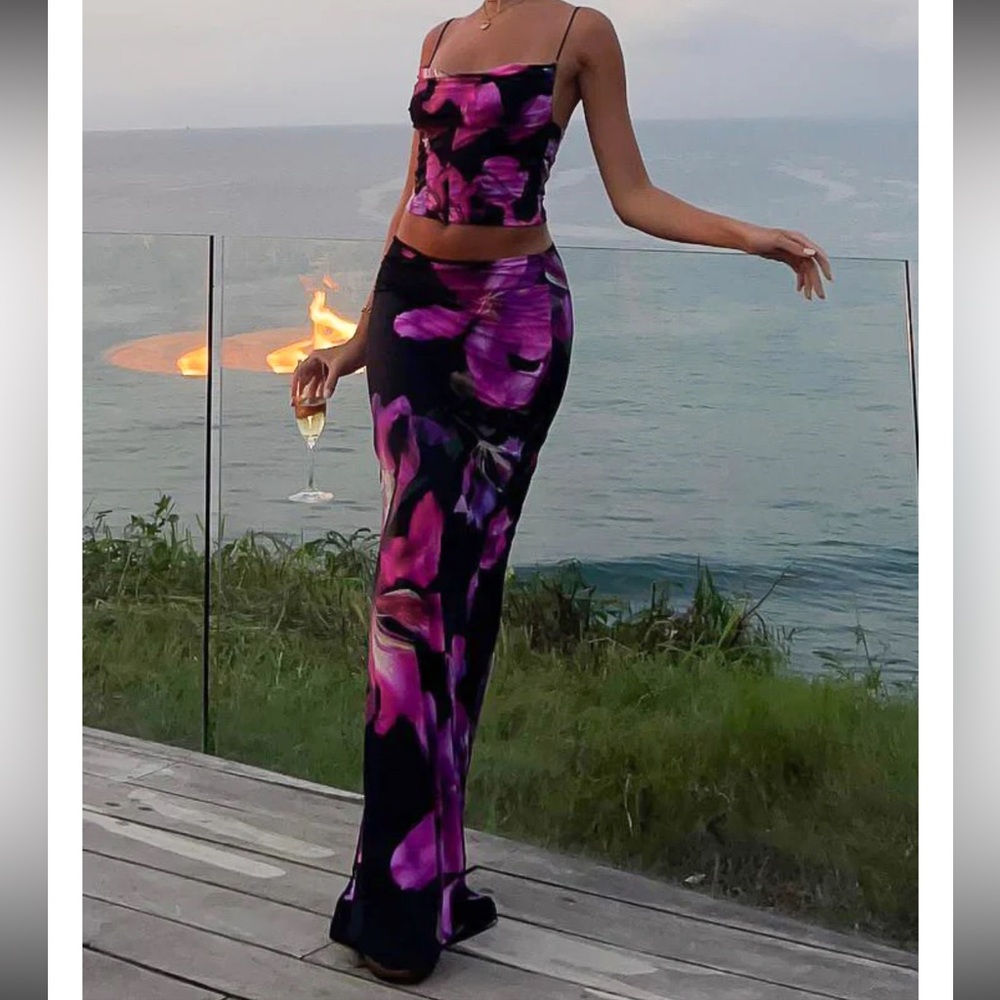 White Fox Boutique Purple and Black Maxi Skirt